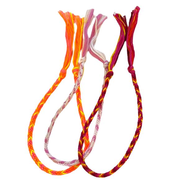 Friendship Bracelets Set Of 3 Handmade Purple Neon Orange Red - Picture 1 of 2